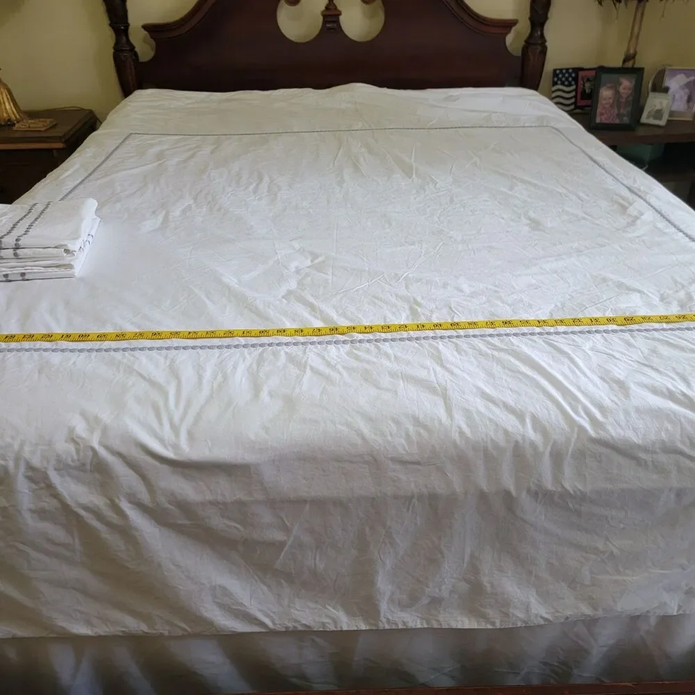 Pottery Barn Teen Full Queen Mixed 3 Pc Duvet & Shams White Gray Dot Embroidered
